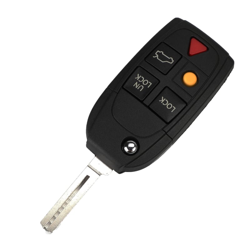 Volvo 4 mygtukų sulankstomas raktų korpusas – modelis F005, suderinamas su XC90 S80 S60; Medžiagos: ABS + varis; Raktų peilis: varis