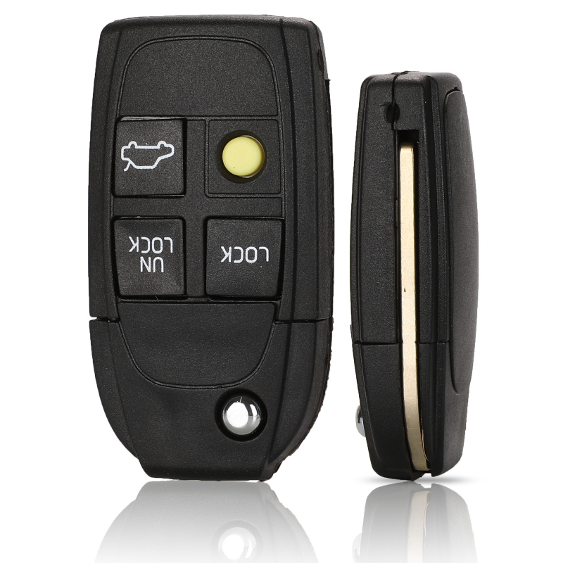 Volvo 4 mygtukų sulankstomas raktų korpusas – modelis F005, suderinamas su XC90 S80 S60; Medžiagos: ABS + varis; Raktų peilis: varis