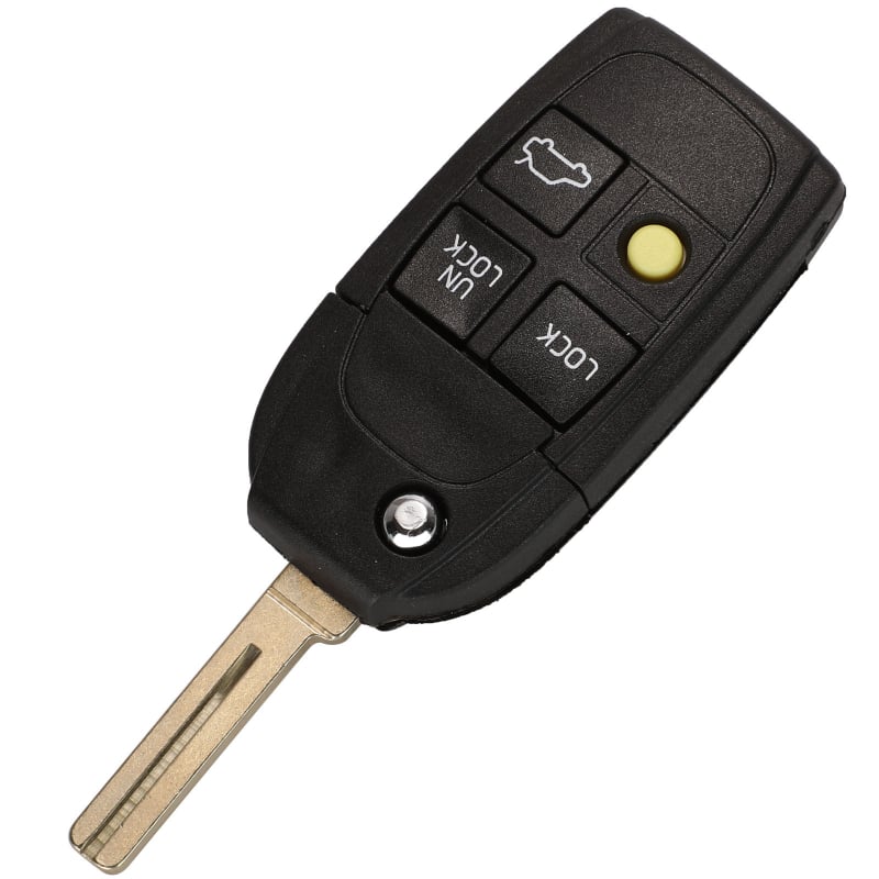 Volvo 4 mygtukų sulankstomas raktų korpusas – modelis F005, suderinamas su XC90 S80 S60; Medžiagos: ABS + varis; Raktų peilis: varis