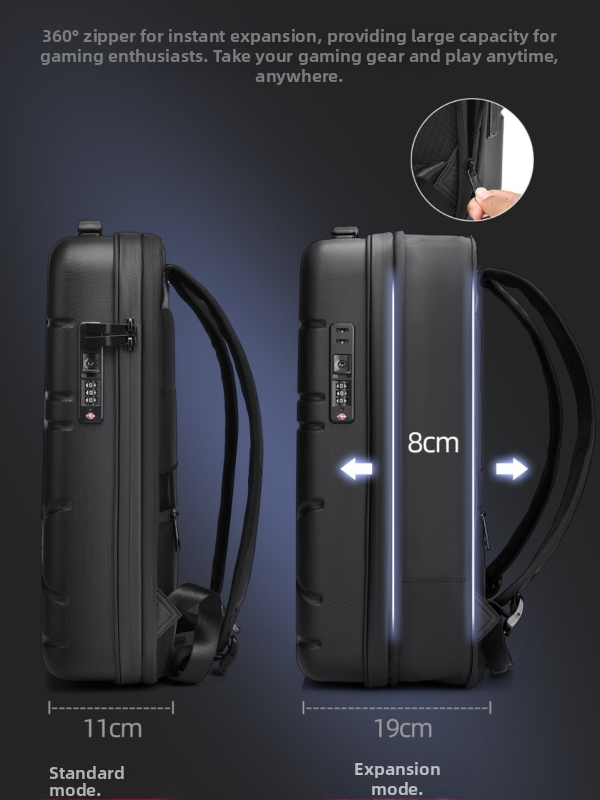 Unisex mugursoma ar cieta korpusa dizainu un paplašināšanas funkciju, 20–35 L ietilpība, PC materiāls