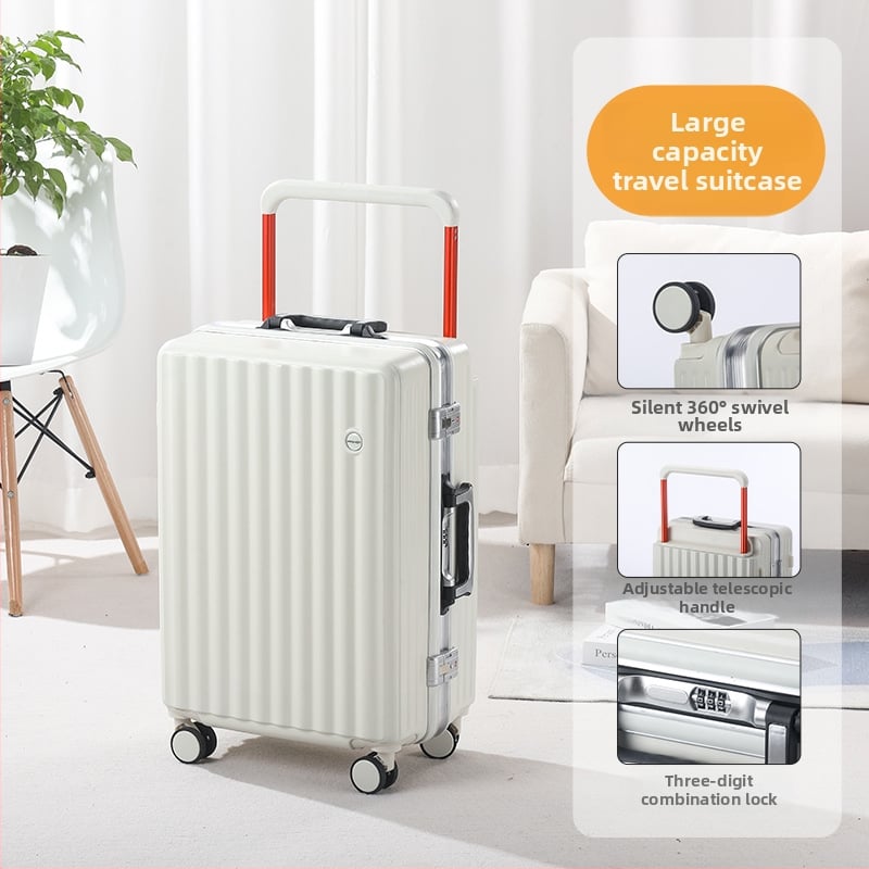 Alumīnija rāmis bagāžnieks ar universālajiem riteņiem, poliestera iekšējā odere, svars 6 kg, parasta kombinācijas slēdzene