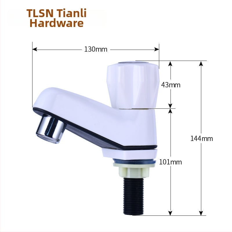 Plastový drezový kohút TLSN90004, keramický ventil, priemer vstupu/výstupu 4 mm, prevádzková teplota 0–80°C, menovitý tlak 0–8,5
