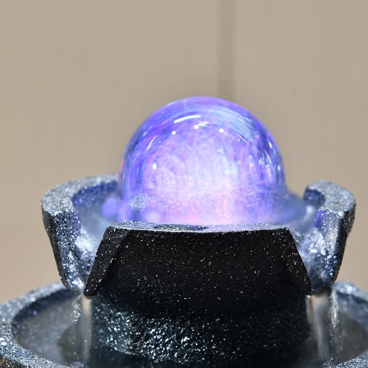 Fengšui Rotuojantis Kristalų Kamuolys – Vandens Fontano Dekoras, Iš Dervos, Rankomis Dažyta Paviršius, Graviravimas ir Skulptūra