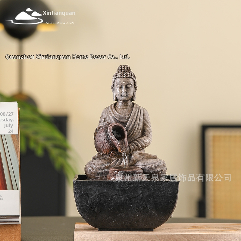 Sveķu izgatavots ķīniešu stilā ar gravējumu ūdens fontāna dekors birojam un viesistabai, Feng Šui