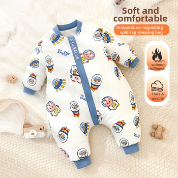 Kūdikio miego maišelis – tankus, medvilnės išorė, poliesterio pamušalas, metalinis užtrauktukas, animacinis raštas, tinkamas žiemai, pavasariui ir rudeniui, pastovaus temperatūros funkcija, amžius 1–3 metai