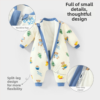 Kūdikio miego maišelis – tankus, medvilnės išorė, poliesterio pamušalas, metalinis užtrauktukas, animacinis raštas, tinkamas žiemai, pavasariui ir rudeniui, pastovaus temperatūros funkcija, amžius 1–3 metai