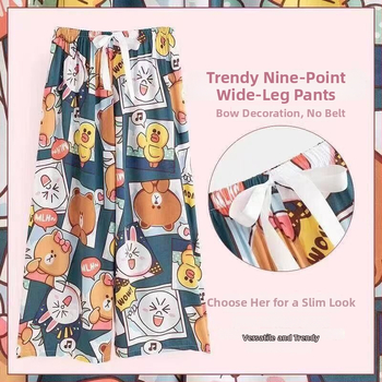 Casual hlače širokih nogavica, cropped dužine, visoki struk, od pamuka i viskoze