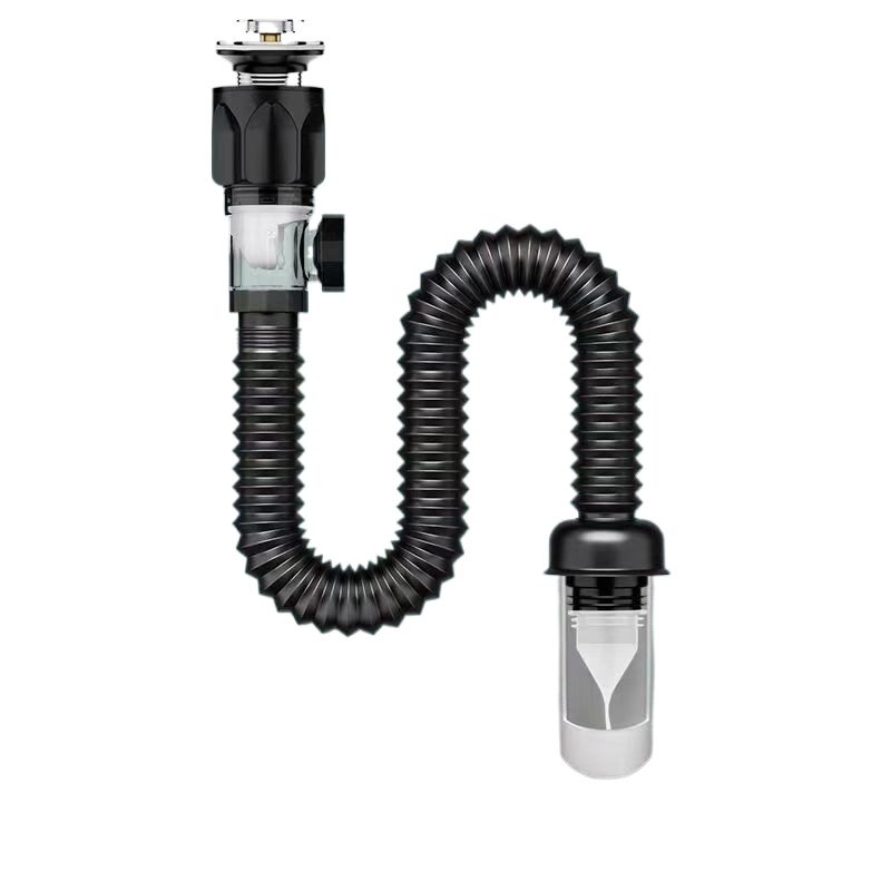 Műanyag mosdólefolyó készlet, S-alakú, kinyitható fedéllel (flip plate), modell vízszintes és függőleges sorok, testreszabható feldolgozás, Long Whale