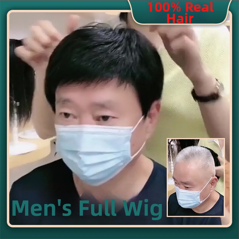 Meeste täispealne parukas tõelise juuksega, CP9002, töötlemise mehhanism, lühike pikkus, võib värvida ja permida