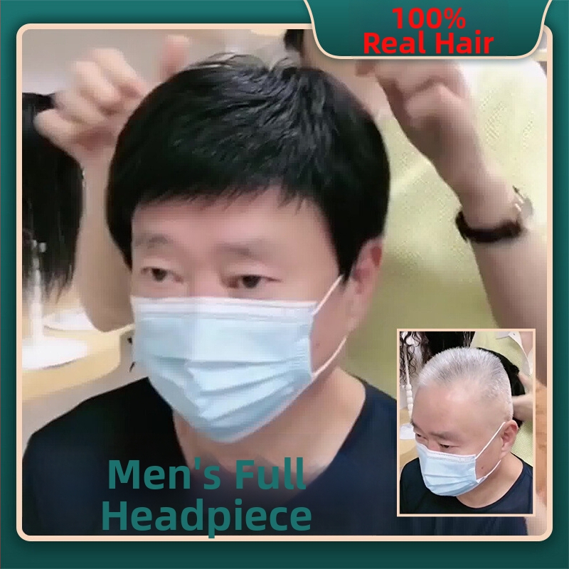 Meeste täispealne parukas tõelise juuksega, CP9002, töötlemise mehhanism, lühike pikkus, võib värvida ja permida