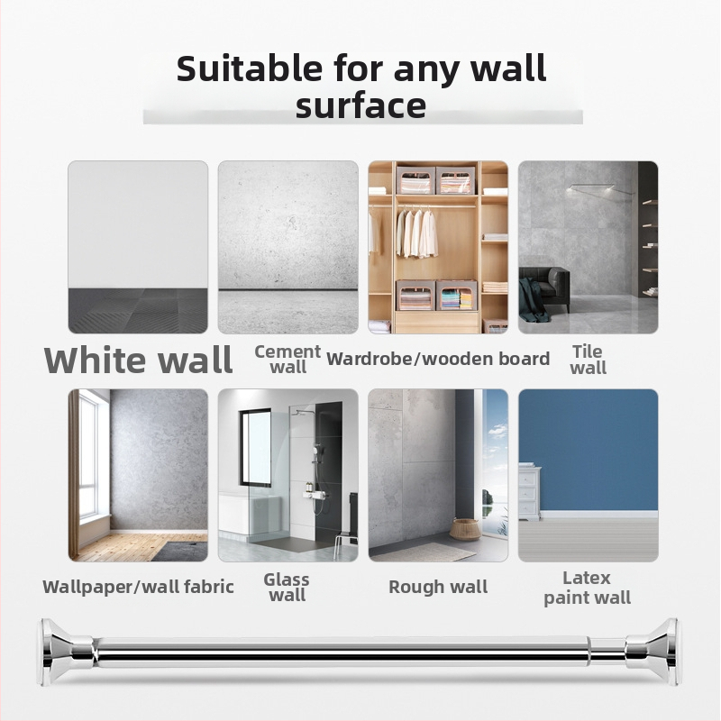 Teleskopická nerezová oceľová tyč s vylepšenou základňou na kúpeľňu, sprchový záves, dvere, šatník a sušenie oblečenia