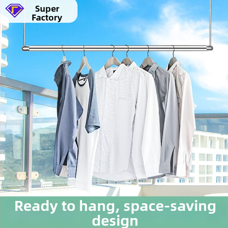 Nerezová oceľová teleskopická tyč na sušenie oblečenia na balkóne, vysúvacia veš, skladacia tyč na prikrývky – Shuntiancai