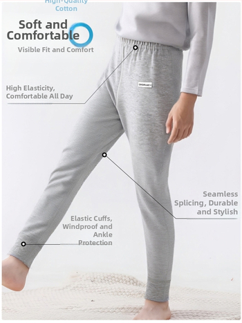 Vaikų 100% medvilnės bazinės sluoksnio kelnės rudens–žiemos sezonui, vidutinio juosmens, atvira kirkšnies sritis, unisex