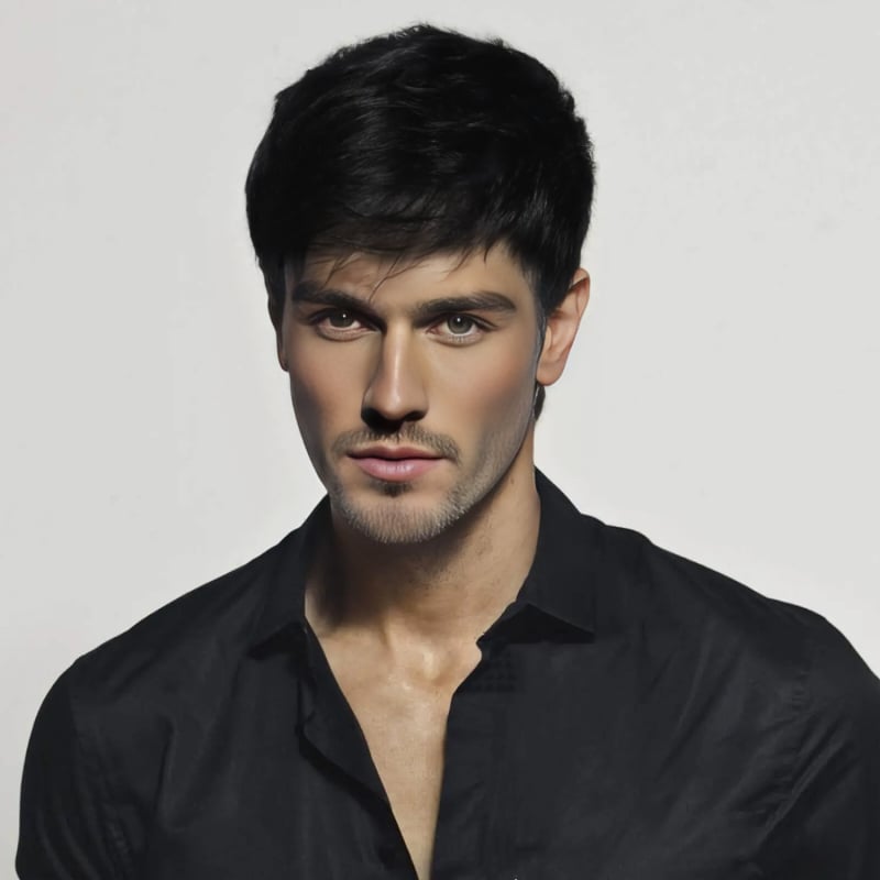 Perucă pentru bărbați scurtă, dreptă, cu breton oblic, fibre rezistente la căldură, modelul 288, poate fi vopsită