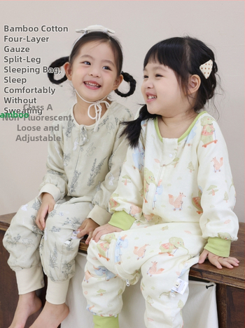 Miegmaišis kūdikiams ir vaikams, keturių sluoksnių bambukų pluošto ir medvilnės gazas (70/30) su padu, karikatūrų raštas, pavasario ir rudens sezonai, drėgmės valdymas