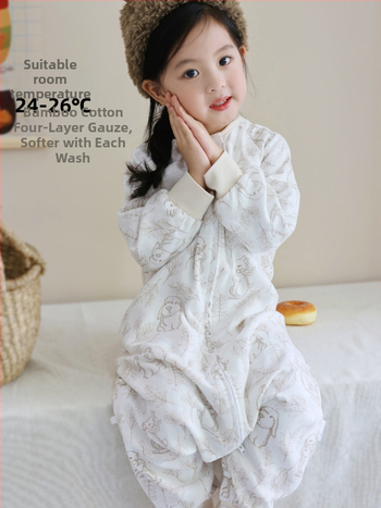 Miegmaišis kūdikiams ir vaikams, keturių sluoksnių bambukų pluošto ir medvilnės gazas (70/30) su padu, karikatūrų raštas, pavasario ir rudens sezonai, drėgmės valdymas