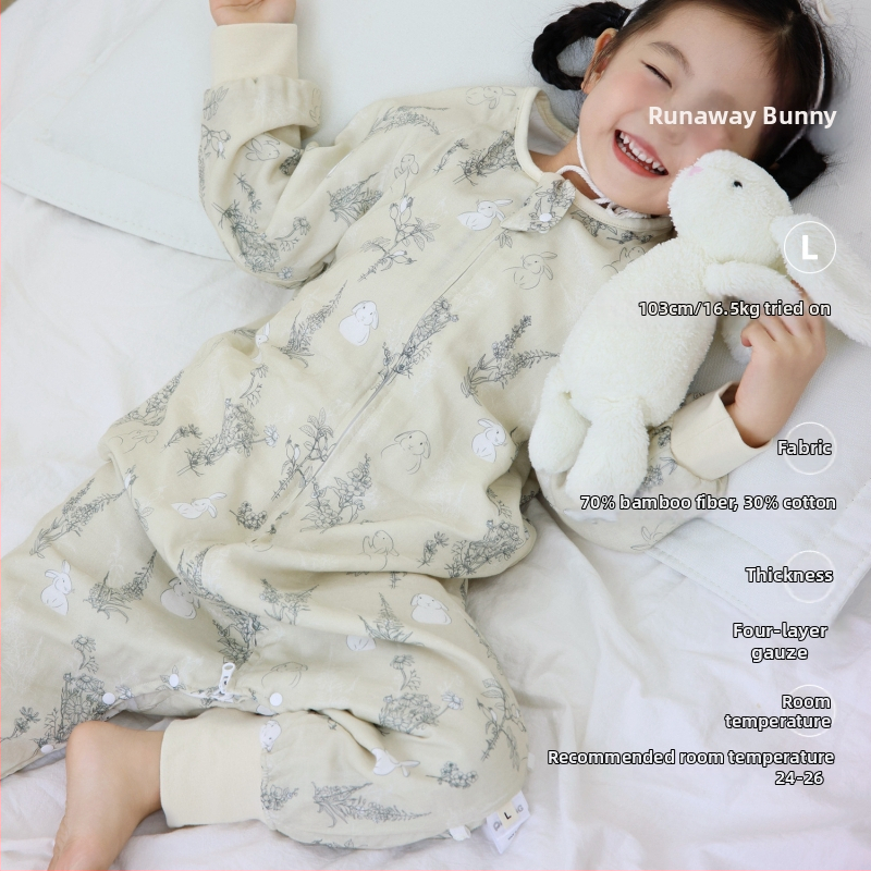 Miegmaišis kūdikiams ir vaikams, keturių sluoksnių bambukų pluošto ir medvilnės gazas (70/30) su padu, karikatūrų raštas, pavasario ir rudens sezonai, drėgmės valdymas