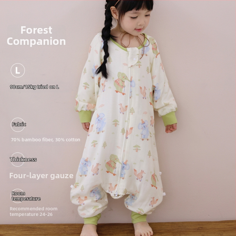 Miegmaišis kūdikiams ir vaikams, keturių sluoksnių bambukų pluošto ir medvilnės gazas (70/30) su padu, karikatūrų raštas, pavasario ir rudens sezonai, drėgmės valdymas