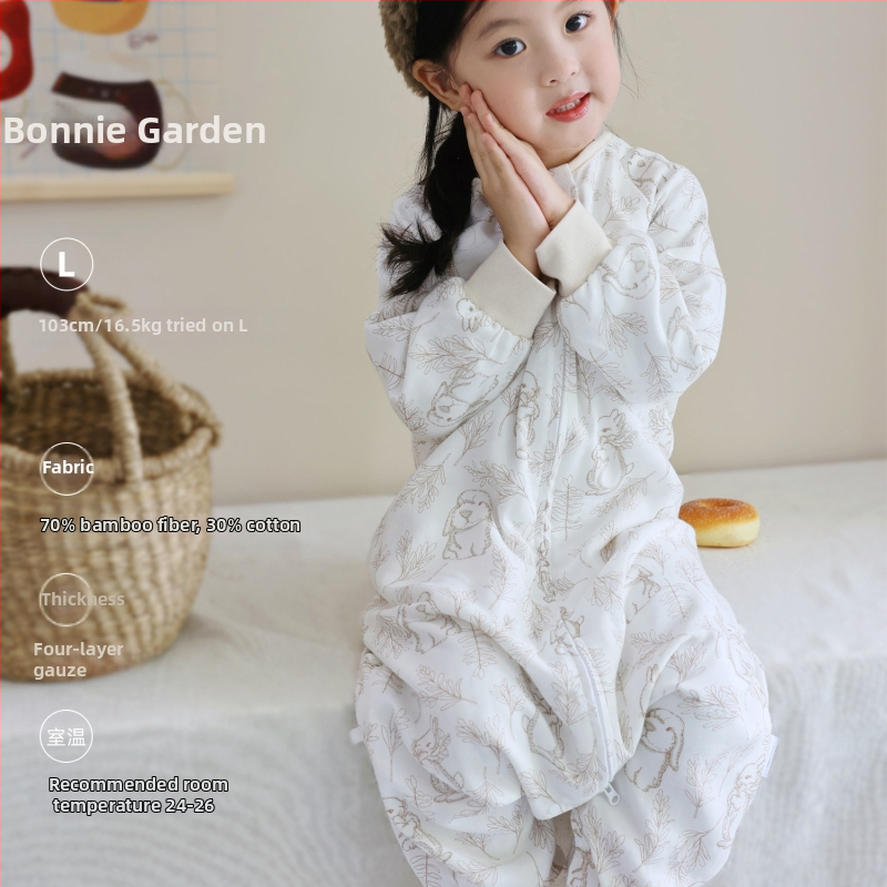 Miegmaišis kūdikiams ir vaikams, keturių sluoksnių bambukų pluošto ir medvilnės gazas (70/30) su padu, karikatūrų raštas, pavasario ir rudens sezonai, drėgmės valdymas