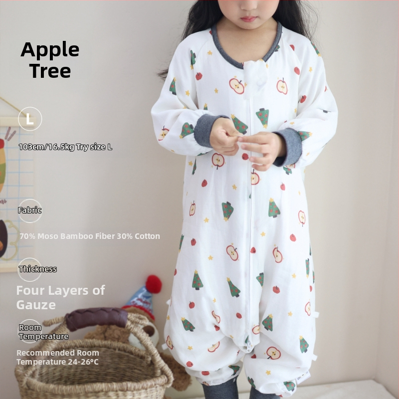 Miegmaišis kūdikiams ir vaikams, keturių sluoksnių bambukų pluošto ir medvilnės gazas (70/30) su padu, karikatūrų raštas, pavasario ir rudens sezonai, drėgmės valdymas