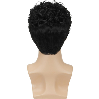 Мъжка перука с къса афро текстура, модел M8877, влакна с висока температура, механична конструкция на шапката, неподходяща за горещо боядисване