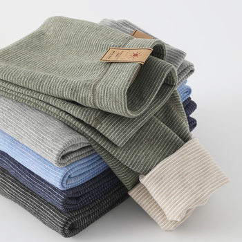 Pantaloni termici pentru copii din velur - în dungi, groși, talie medie, toamnă-iarnă, 62,5% poliester