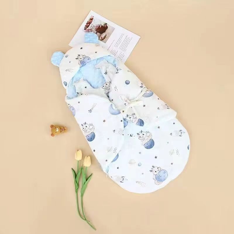 Kõik aastaajad kookon-stiilis magamiskott vastsündinutele, 95% puuvill, sünteetiline täidis, karikatuurmustriga, plastikust tõmblukk