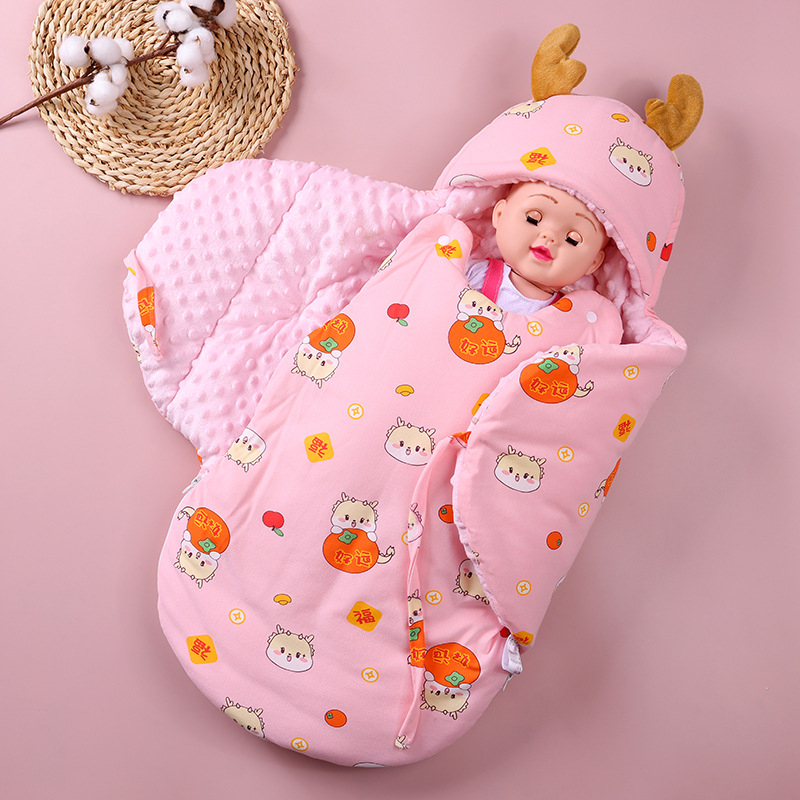 Kõik aastaajad kookon-stiilis magamiskott vastsündinutele, 95% puuvill, sünteetiline täidis, karikatuurmustriga, plastikust tõmblukk