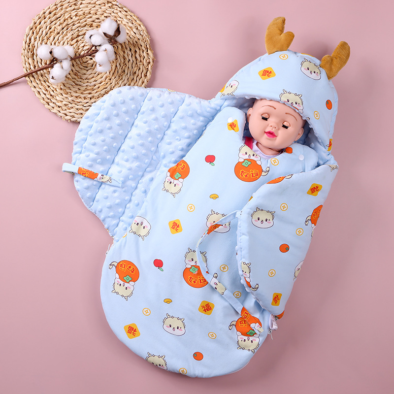 Kõik aastaajad kookon-stiilis magamiskott vastsündinutele, 95% puuvill, sünteetiline täidis, karikatuurmustriga, plastikust tõmblukk
