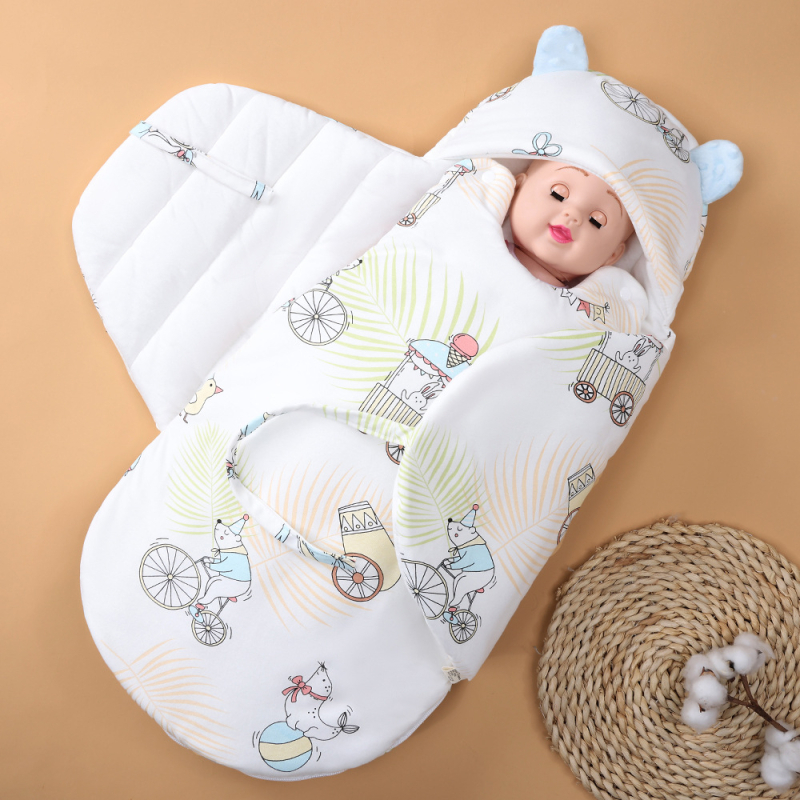 Kõik aastaajad kookon-stiilis magamiskott vastsündinutele, 95% puuvill, sünteetiline täidis, karikatuurmustriga, plastikust tõmblukk