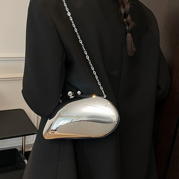 Geantă de seară ABS, ovală, cross-body, închidere magnetică, fără căptușeală, buzunare interne pentru telefon și documente, vară 2025