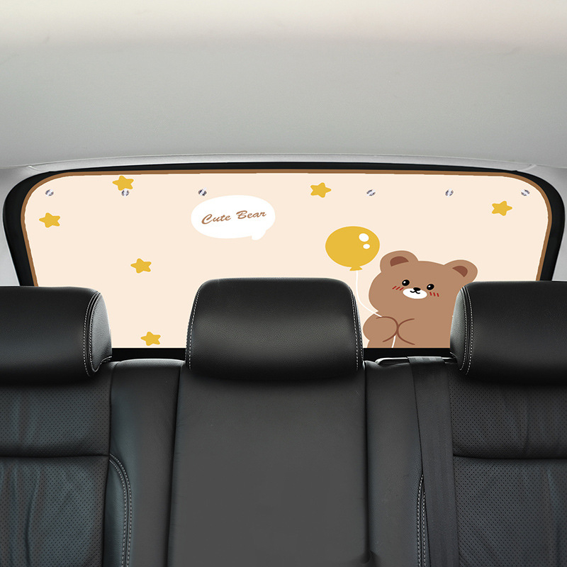 Auto päikesekaitse tagase akna imitorõngaga – lastele sobiv multikakujundus, päikesekaitse ja soojusisolatsioon (Materjal: varjutav kangas; Paigaldus: imitorõngaga; Stiil: karikatuur; Muster: animeeritud tegelased; Kohaldatavas osas: tagaaken)