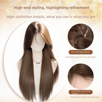 Dlhá rovná parochňa s ofinkou, korejský štýl, model 9001, vlákna s vysokou teplotnou odolnosťou, konštrukcia s mechanizmom