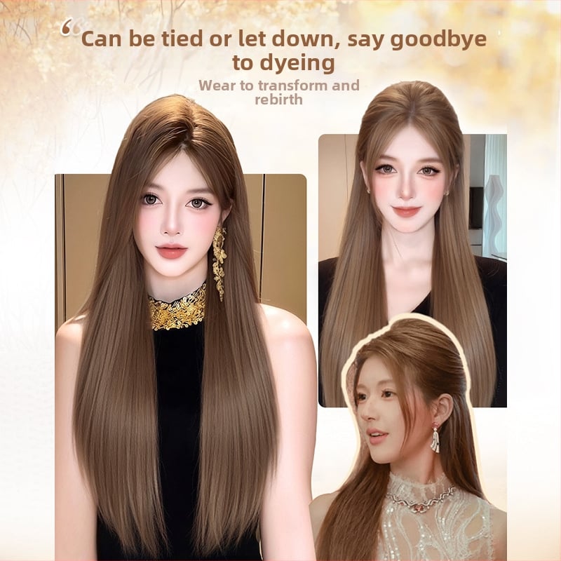 Pikk sirge parukas bangsidega, Korea stiilis, mudel 9001, kuumuskindlad kiud, mehhaaniline kapakonstruktsioon