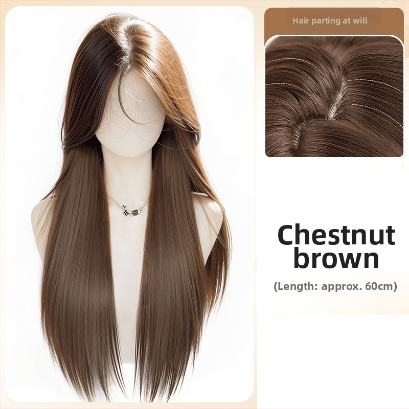 Dlhá rovná parochňa s ofinkou, korejský štýl, model 9001, vlákna s vysokou teplotnou odolnosťou, konštrukcia s mechanizmom