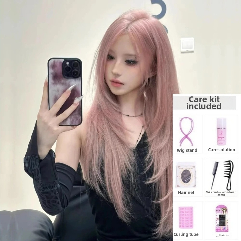 Dlhá rovná parochňa s kosými ofinkami, plné pokrytie hlavy, tepelne odolné vlákna, mechanické spracovanie