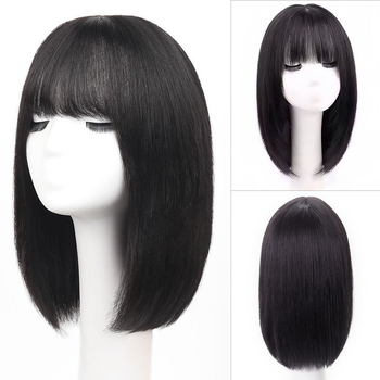 Paruka z pravých ľudských vlasov, prirodzený štýl, BOBO-35, stredná dĺžka, dlhé rovné vlasy s ofinkou typu qi, možné farbiť, mechanicky spracované