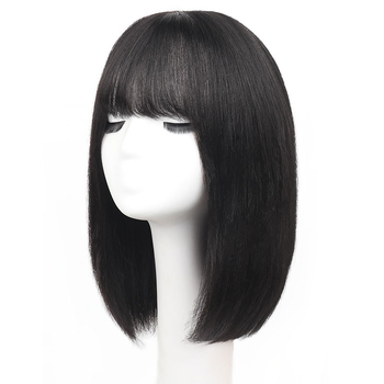 Paruka z pravých ľudských vlasov, prirodzený štýl, BOBO-35, stredná dĺžka, dlhé rovné vlasy s ofinkou typu qi, možné farbiť, mechanicky spracované
