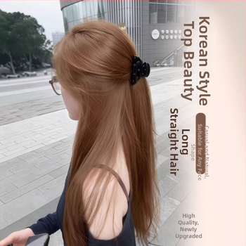 Celá parochňa pre ženy, kórejský štýl, dlhé rovné vlasy s bočným ofinom, ručne vyrobená, vlákno odolné voči teplu, nie je farbená