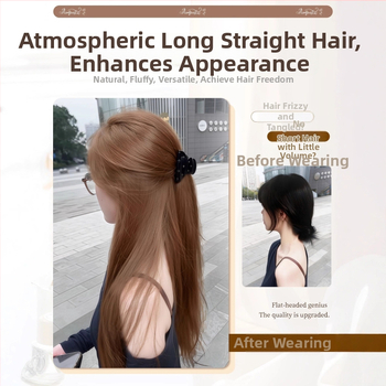 Celá parochňa pre ženy, kórejský štýl, dlhé rovné vlasy s bočným ofinom, ručne vyrobená, vlákno odolné voči teplu, nie je farbená