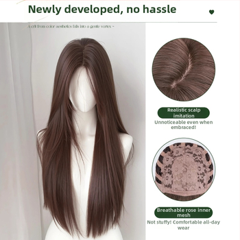 Celá parochňa pre ženy, kórejský štýl, dlhé rovné vlasy s bočným ofinom, ručne vyrobená, vlákno odolné voči teplu, nie je farbená