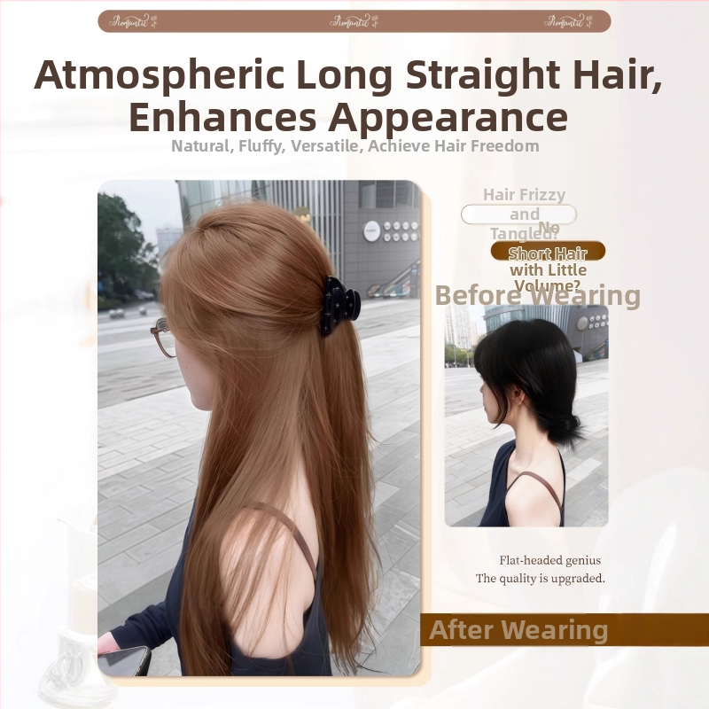 Pilna parūka sievietēm, korejiešu stilā, garas taisnas matu šķipsnas ar sānu bangs, roku darbs, karstumizturīgs šķiedras materiāls, nav krāsojama