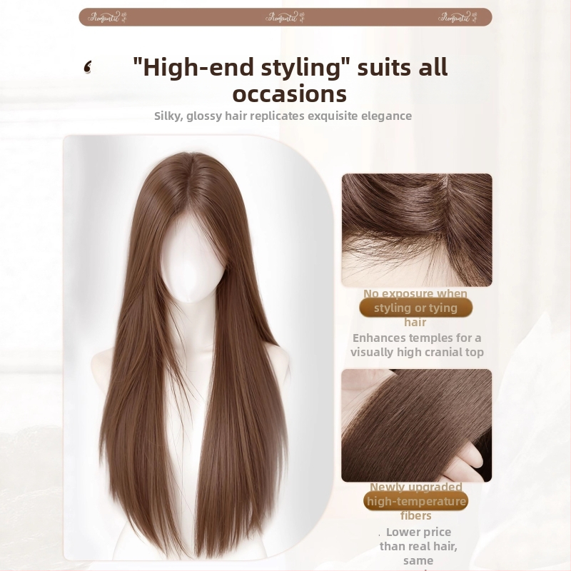 Pilna parūka sievietēm, korejiešu stilā, garas taisnas matu šķipsnas ar sānu bangs, roku darbs, karstumizturīgs šķiedras materiāls, nav krāsojama