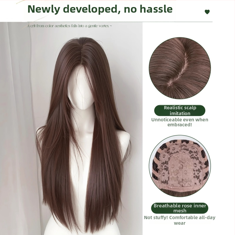 Pilna parūka sievietēm, korejiešu stilā, garas taisnas matu šķipsnas ar sānu bangs, roku darbs, karstumizturīgs šķiedras materiāls, nav krāsojama