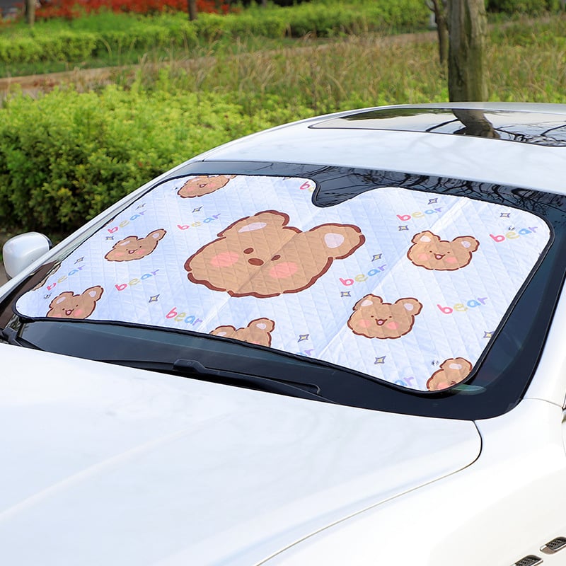 Auto päikesekaitsevarju karikatuurtrükiga ja alumiiniumfooliumiga, kinnitamine imepalliga, kaal 200 g