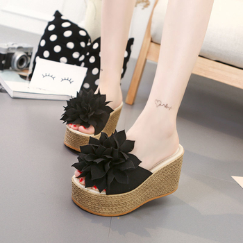 Naistele platvormiga kiilukõrgusega sandaalid, Korea stiilis, ülemine osa elastne kangas, tallad kummist, tallapaksus 5–8 cm