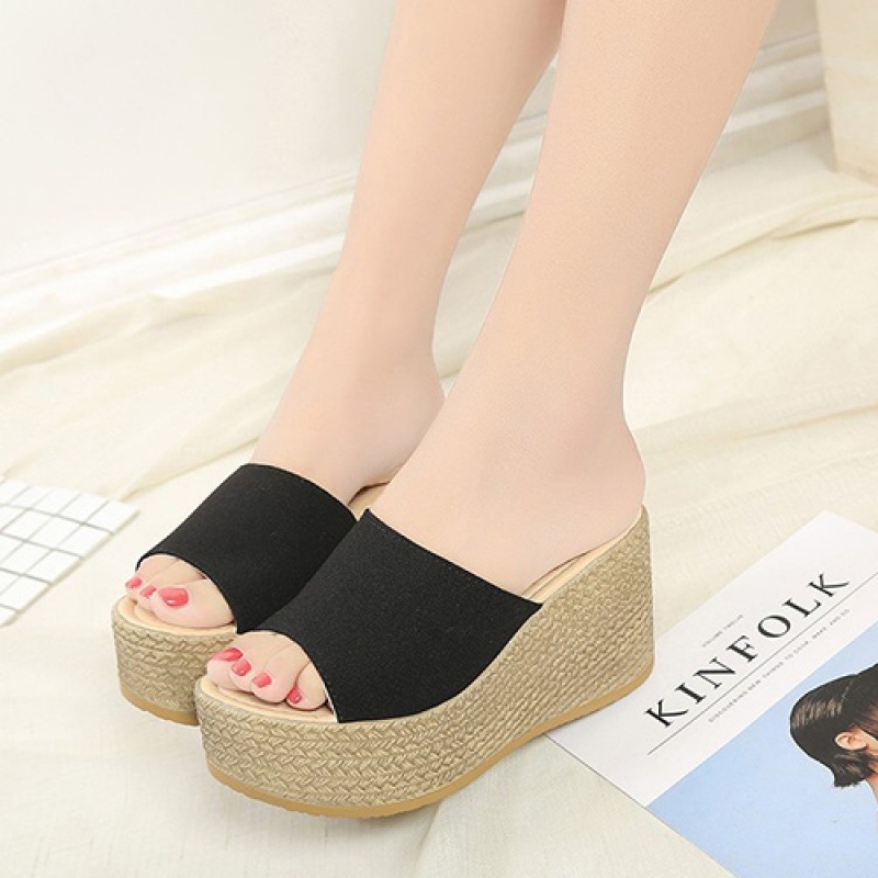 Naistele platvormiga kiilukõrgusega sandaalid, Korea stiilis, ülemine osa elastne kangas, tallad kummist, tallapaksus 5–8 cm