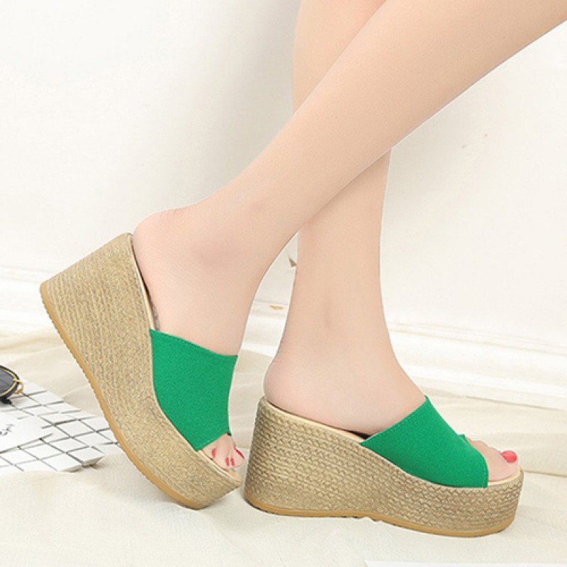 Naistele platvormiga kiilukõrgusega sandaalid, Korea stiilis, ülemine osa elastne kangas, tallad kummist, tallapaksus 5–8 cm
