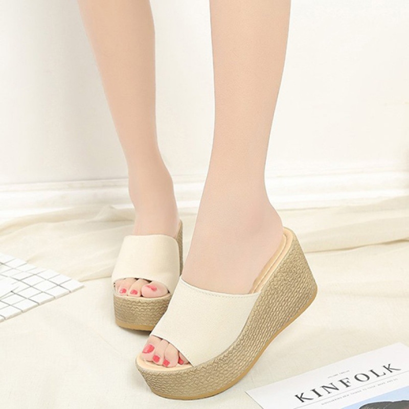 Naistele platvormiga kiilukõrgusega sandaalid, Korea stiilis, ülemine osa elastne kangas, tallad kummist, tallapaksus 5–8 cm
