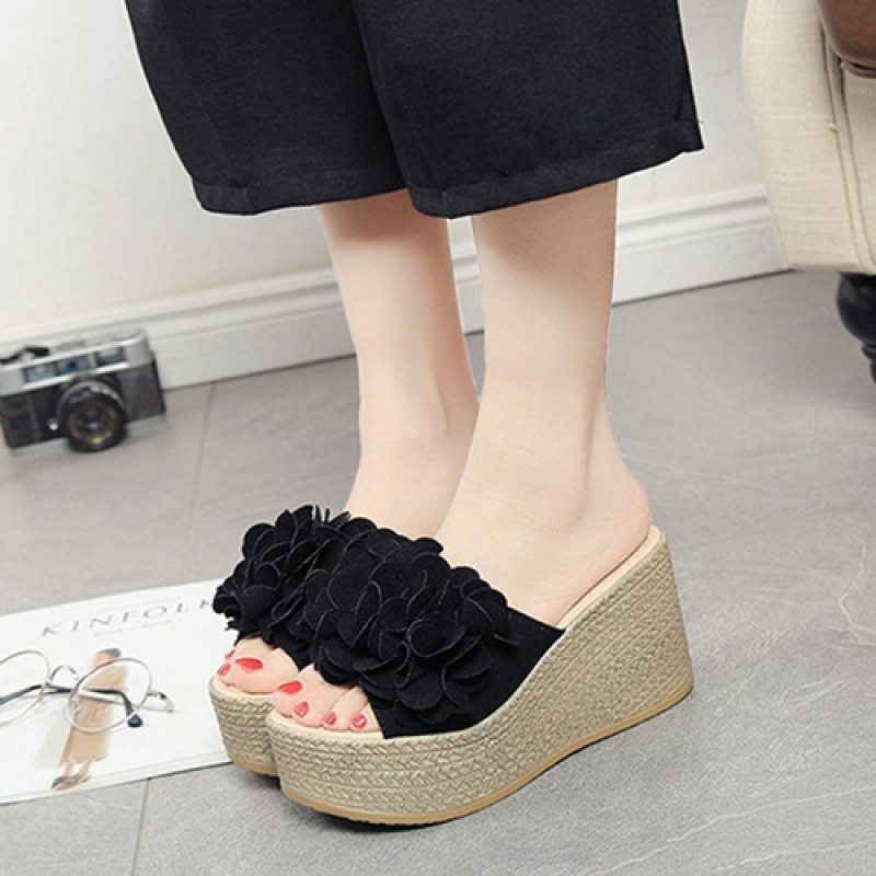 Naistele platvormiga kiilukõrgusega sandaalid, Korea stiilis, ülemine osa elastne kangas, tallad kummist, tallapaksus 5–8 cm